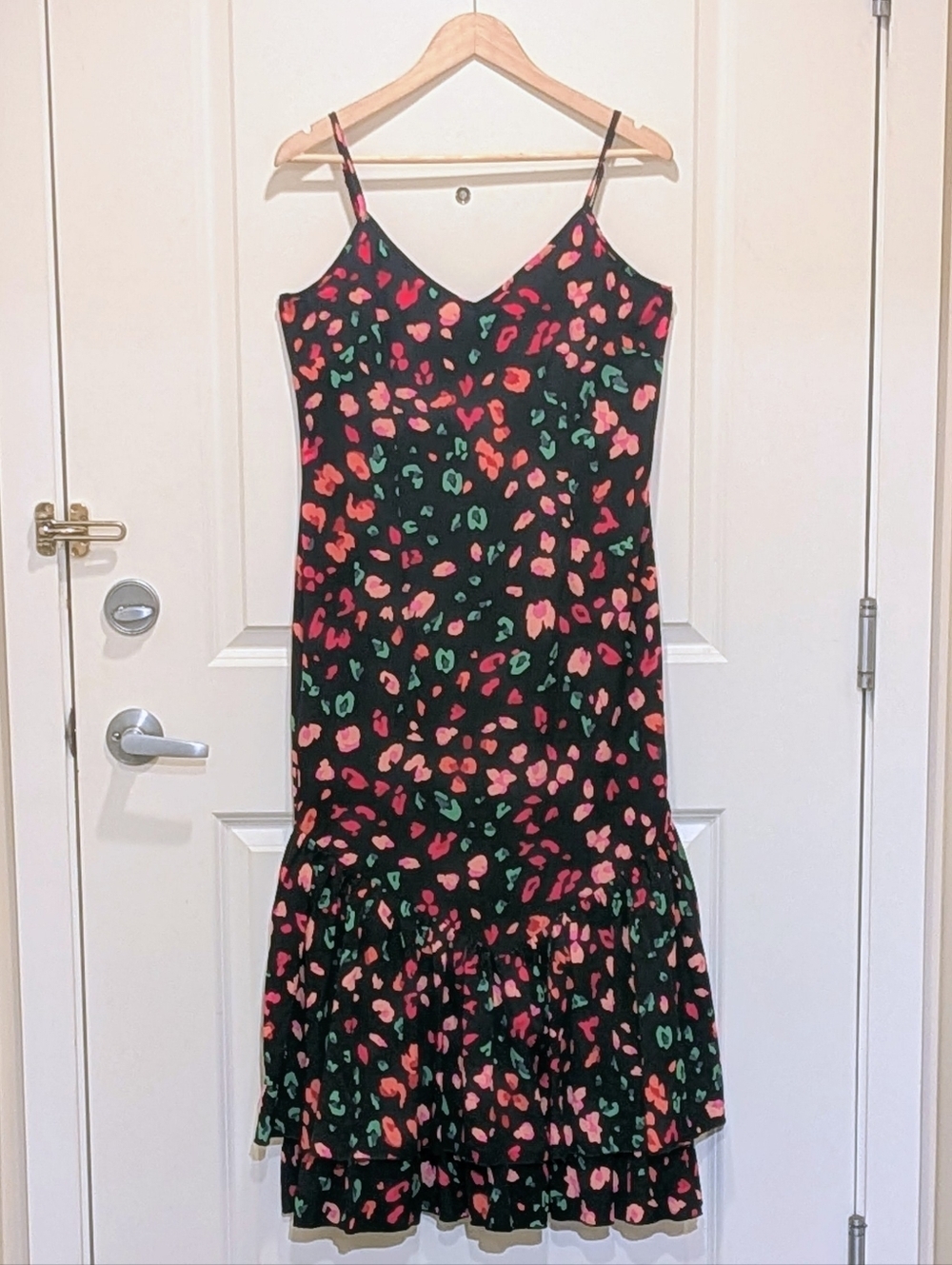 EUC Never Fully Dressed 8 Frida Dress in Black Animal Print w Adjustable Straps